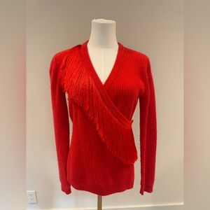 Altuzarra Red Fringe Wrap V-Neck Sweater
